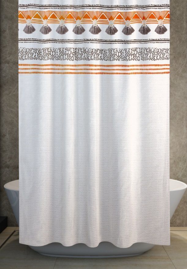 Штора для ванной тканевая белая, этно ВТ-829216 , "Дорофей", 180*180