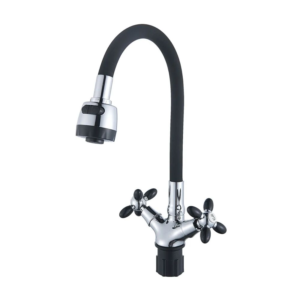 Смеситель для кухни двухручковый  черный с хромом  Potato Эверест B57-071F