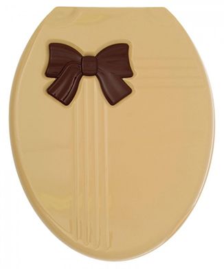 Крышка для унитаза жесткая бежевая (бежево-коричневая) "Бантик"