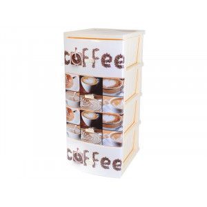 Комод 4-х секц. декор "Кофе" слон.кость моно рис. (РП451)