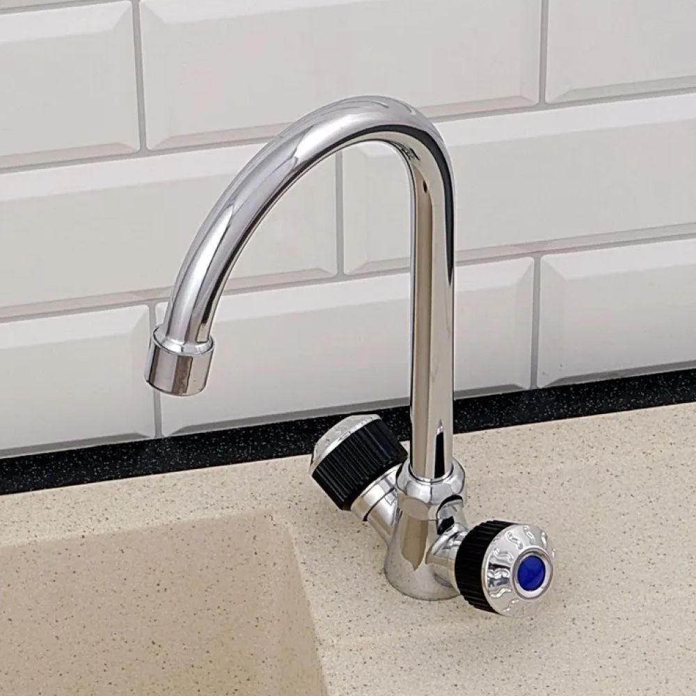 Смеситель для кухни двухручковый  черный с хромом  Potato Эверест B59-356F