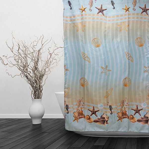 Штора для ванной тканевая голубая, море ВТ-821726 , "Дорофей", 180*180