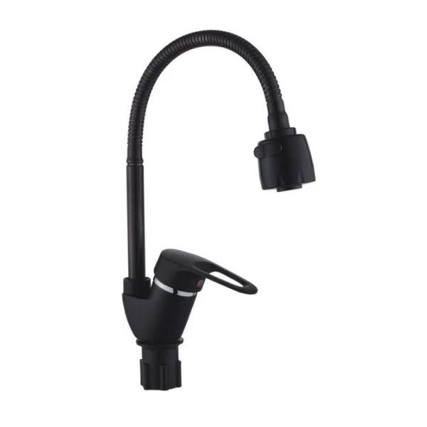 Смеситель для кухни монокомандный черный Potato Эверест B 58-0266 (гибкий излив)