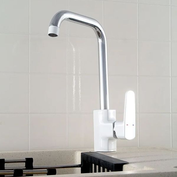 Смеситель для кухни монокомандный  белый с хромом  Potato Эверест B40-0277