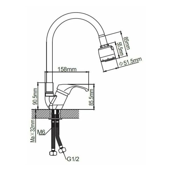 Смеситель для кухни монокомандный  белый  Potato Эверест B58-033