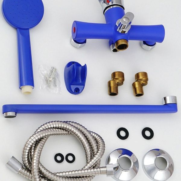 Смеситель для ванны и умывальника монокомандный  синий с хромом  Potato Эверест B22-274DS