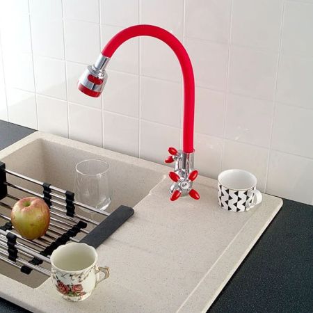 Смеситель для кухни двухручковый  красный с хромом  Potato Эверест B57-071C