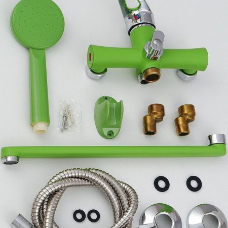 Смеситель для ванны и умывальника монокомандный  зеленый с хромом  Potato Эверест B22-274E