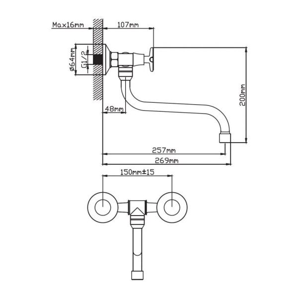 Смеситель для ванны и умывальника двухручковый  хром  Potato Эверест B46-350