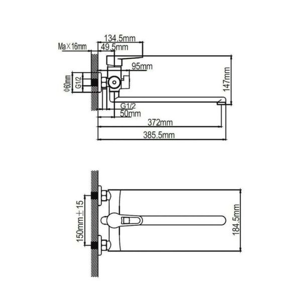Смеситель для ванны и умывальника монокомандный  хром  Potato Эверест B22-270GS