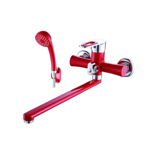 Смеситель для ванны и умывальника монокомандный  красный с хромом  Potato Эверест B22-274C