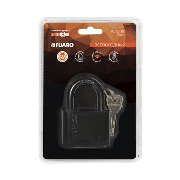 Замок навесной PL-WEATHER-1560 Black 4 fin key ( PL-15-60) диск. /блистер