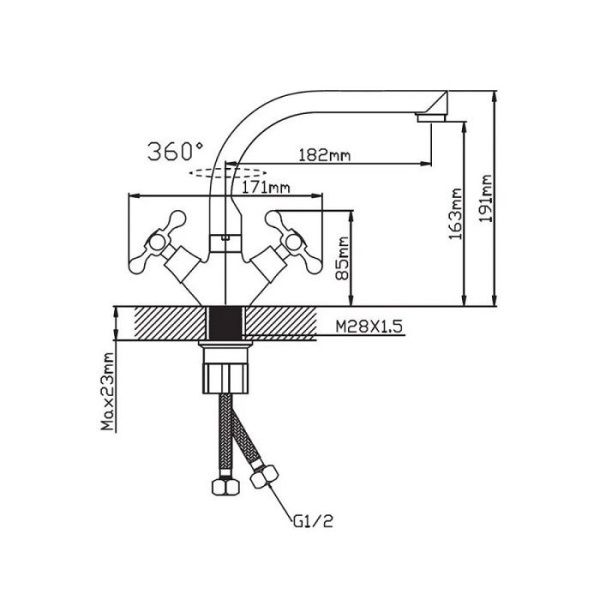 Смеситель для кухни двухручковый черный Potato Эверест B 69-656