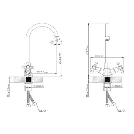 Смеситель для кухни двухручуовый белый Potato Эверест B 41-3597