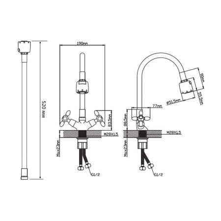 Смеситель для кухни двухручковый  красный с хромом  Potato Эверест B57-071C