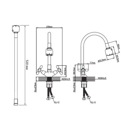 Смеситель для кухни двухручковый  черный с хромом  Potato Эверест B57-071F