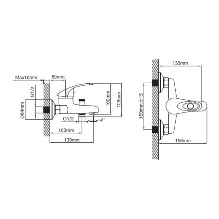 Смеситель для ванны и умывальника монокомандный хром Potato Эверест B 30-040
