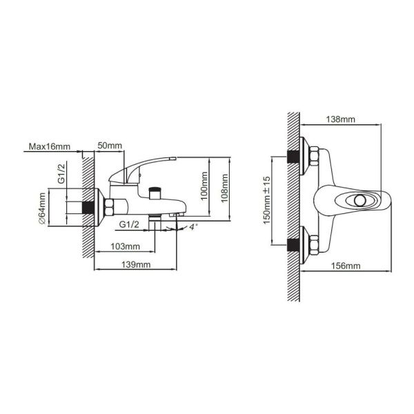 Смеситель для ванны и умывальника монокомандный хром Potato Эверест B 30-040