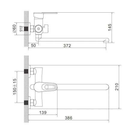 Смеситель для ванны и умывальника монокомандный  белый с хромом  Potato Эверест B22-274A
