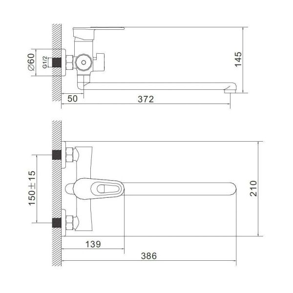 Смеситель для ванны и умывальника монокомандный  красный с хромом  Potato Эверест B22-274C
