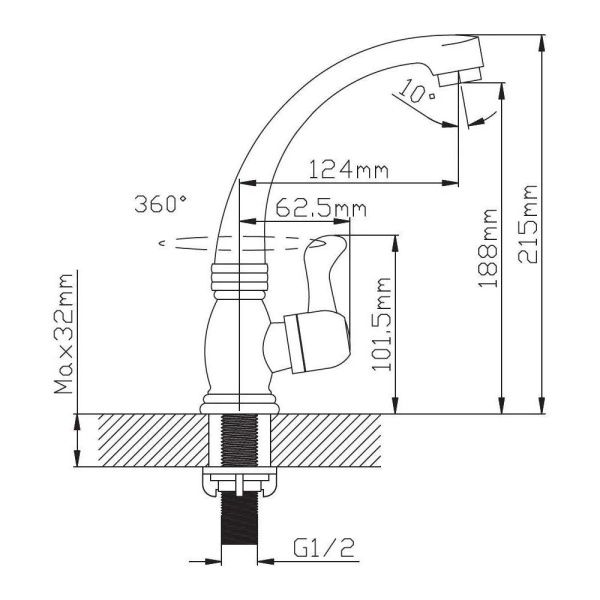 Смеситель для кухни монокомандный белый Potato Эверест B 42-337
