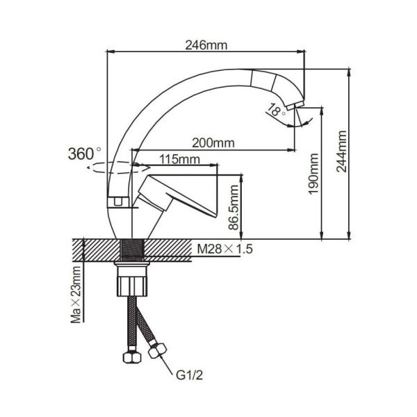 Смеситель для кухни монокомандный  хром  Potato Эверест B59-270GS