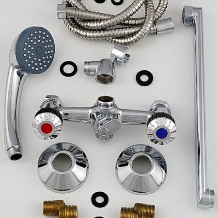 Смеситель для ванны и умывальника двухручковый  черный с хромом  Potato Эверест B23-356F