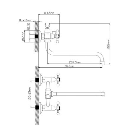 Смеситель для ванны и умывальника двухручковый  хром  Potato Эверест B25-352