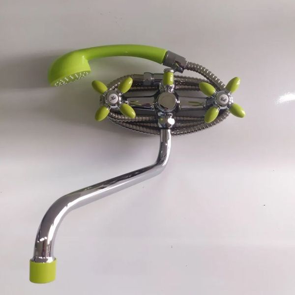 Смеситель для ванны и умывальника двухручковый  зеленый с хромом  Potato Эверест B22-071E