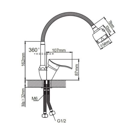 Смеситель для кухни монокомандный  хром  Potato Эверест B48-214M