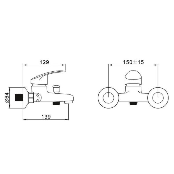 Смеситель для ванны и душа монокомандный  хром  Potato Эверест B30-022