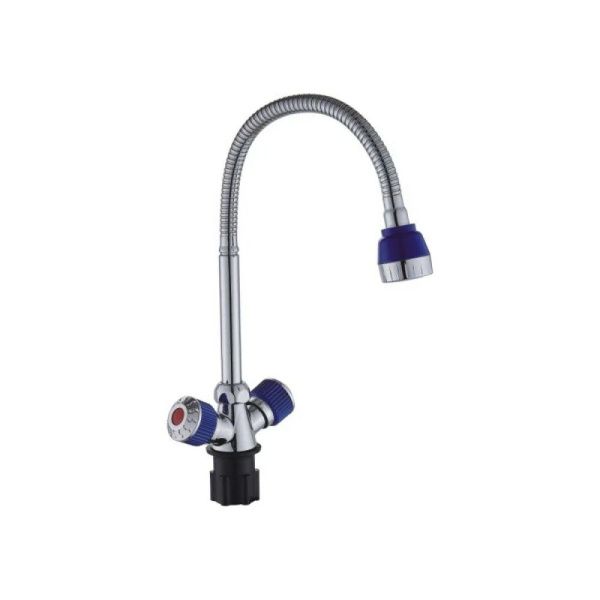 Смеситель для кухни двухручковый  синий с хромом  Potato Эверест B58-356D