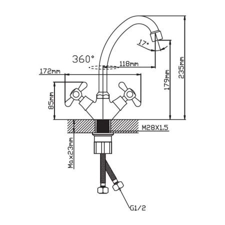 Смеситель для кухни двухручковый  хром  Potato Эверест B49-301