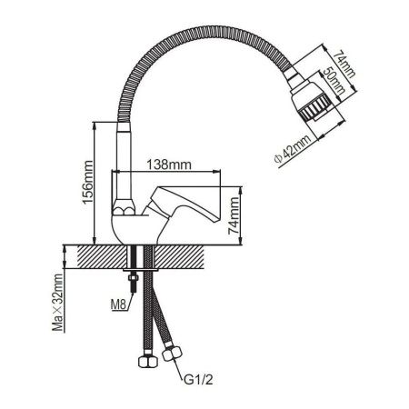 Смеситель для кухни монокомандный хром Potato Эверест B 54-032