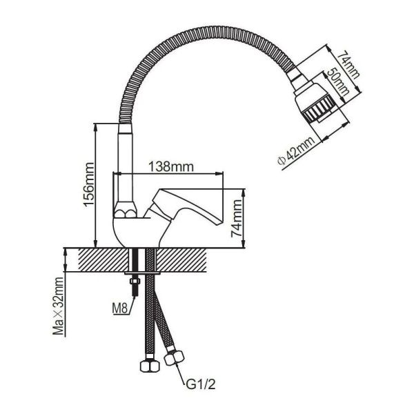 Смеситель для кухни монокомандный хром Potato Эверест B 54-032