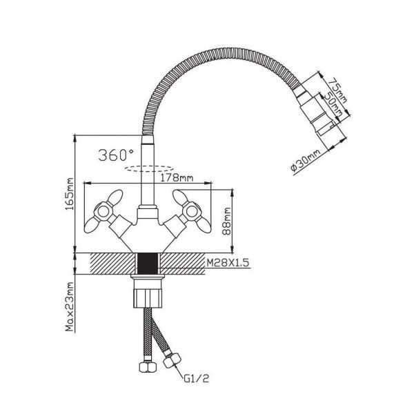 Смеситель для кухни двухручковый  желтый с хромом  Potato Эверест B58-071B
