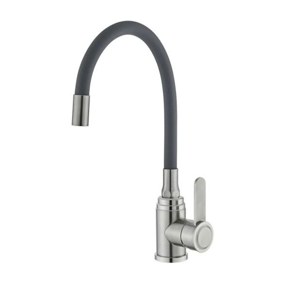 Смеситель для кухни монокомандный серый/хром Potato P 58304S-19 (гибкий излив)
