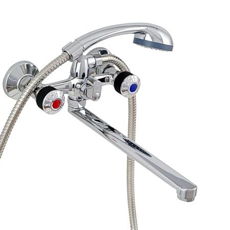 Смеситель для ванны и умывальника двухручковый  черный с хромом  Potato Эверест B23-356F