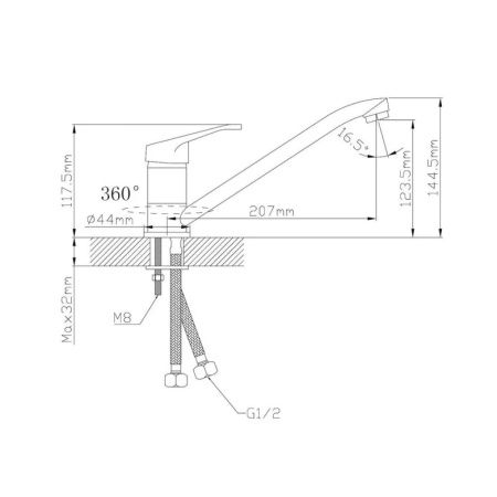 Смеситель для кухни монокомандный хром Potato Эверест B 42-028