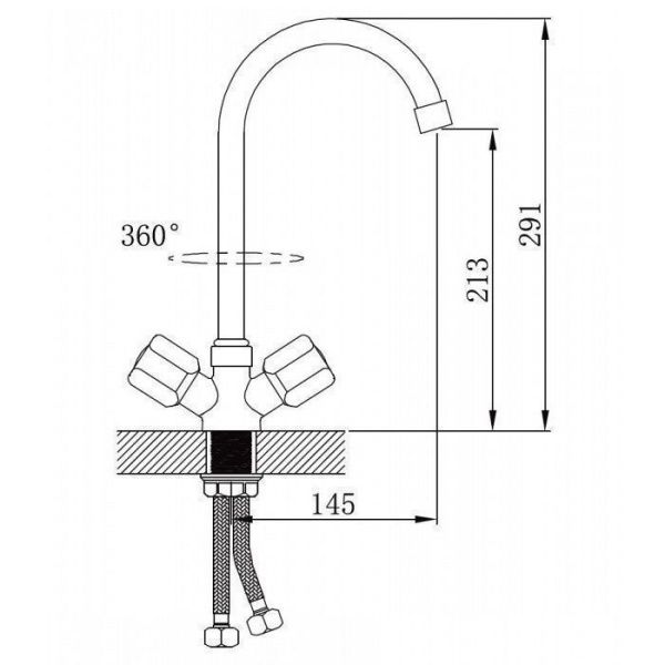 Смеситель для кухни двухручковый хром Potato P 4471-7