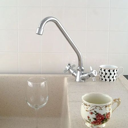 Смеситель для кухни двухручковый  хром  Potato Эверест B41-354