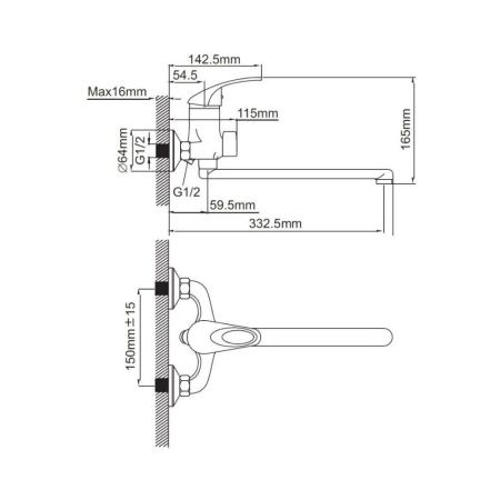 Смеситель для ванны и умывальника монокомандный  хром  Potato Эверест B22-040