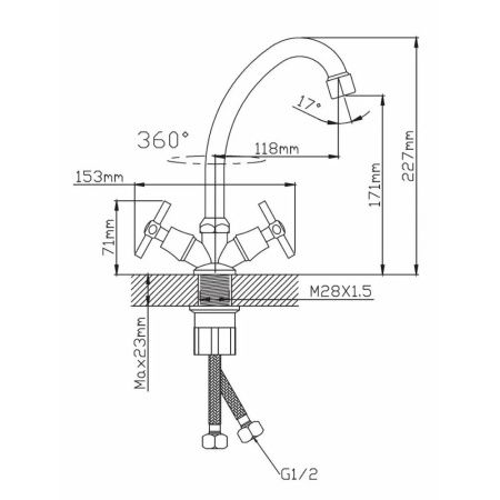 Смеситель для кухни двухручковый  хром  Potato Эверест B49-316
