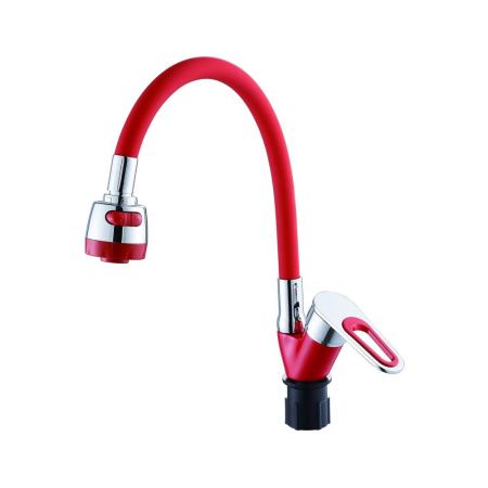 Смеситель для кухни монокомандный  красный с хромом  Potato Эверест B58-274C