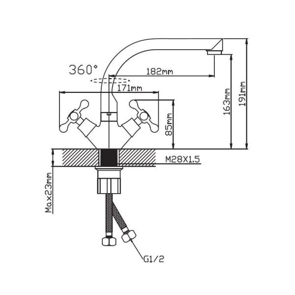 Смеситель для кухни двухручковый  кремовый  Potato Эверест B69-659