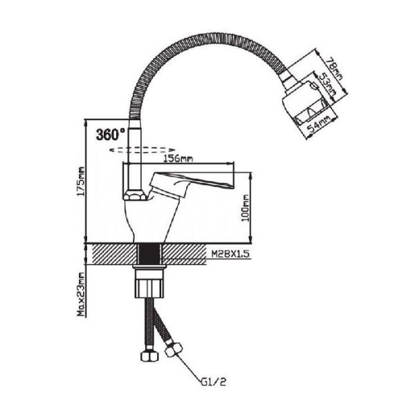 Смеситель для кухни монокомандный черный Potato Эверест B 58-0266 (гибкий излив)