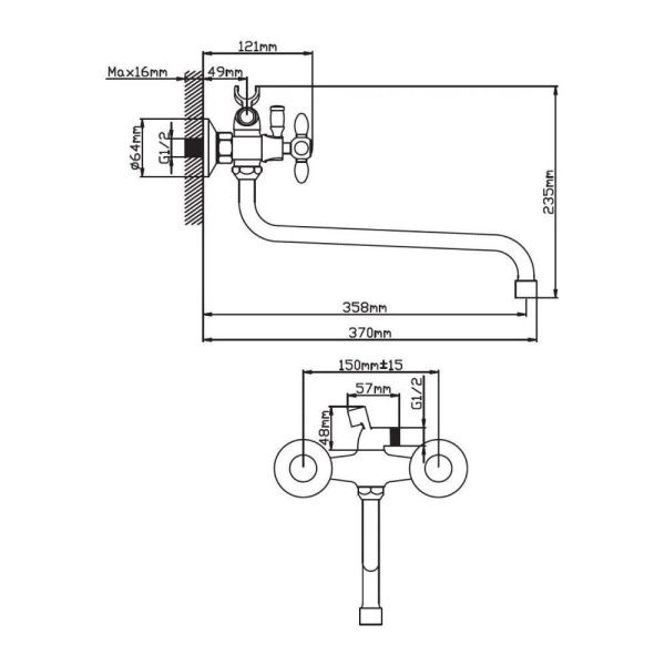 Смеситель для ванны и умывальника двухручковый  белый с хромом  Potato Эверест B22-071A