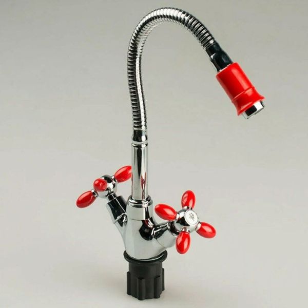 Смеситель для кухни двухручковый  красный с хромом  Potato Эверест B58-071C