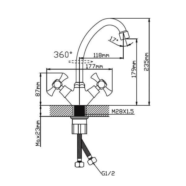 Смеситель для кухни двухручковый  хром  Potato Эверест B49-064