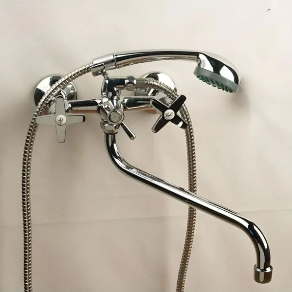 Смеситель для ванны и умывальника двухручковый хром Potato Эверест  B 22-069